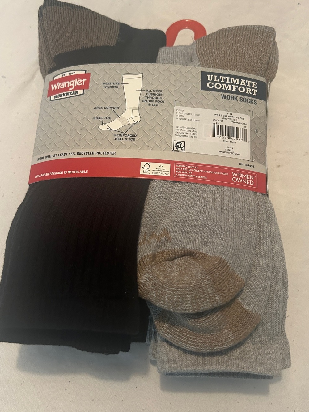 Wrangler Workwear Ultimate Comfort Steel Toe Crew Socks 6 Pack NWT Size 6-12 - Picture 2 of 5